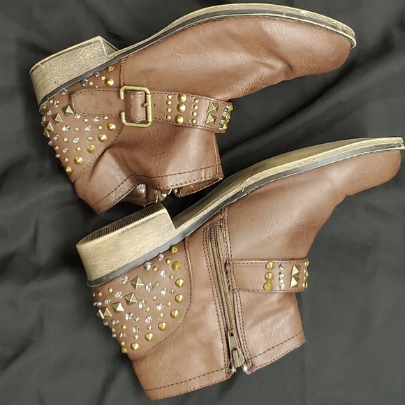 Brown Studded Buckle Booties - Picture 2 of 5